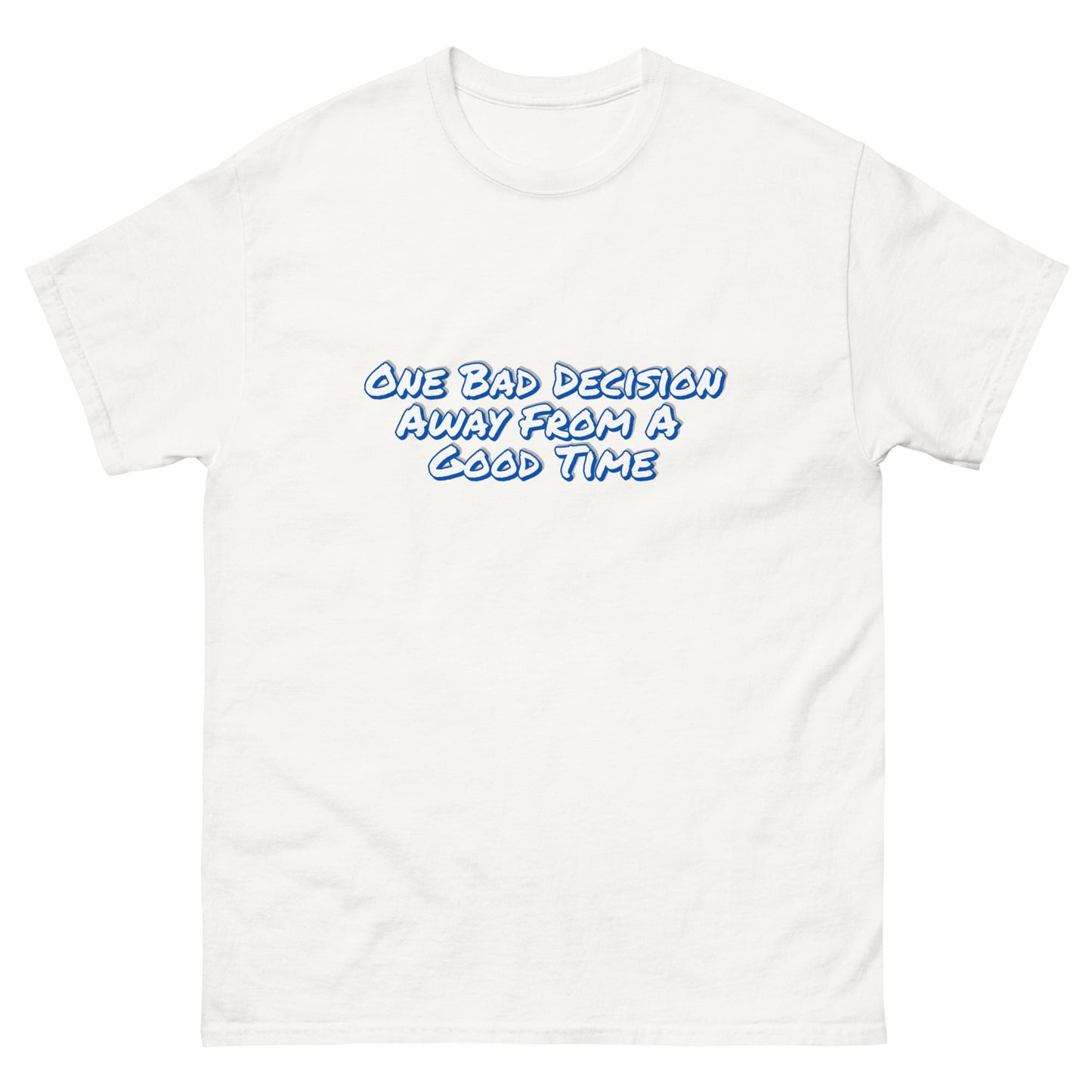 One Bad Decision Tee – Retro Party Vibes Blue | Bold Graphic Shirt – White T-Shirt for Lizard Designs (21 view)