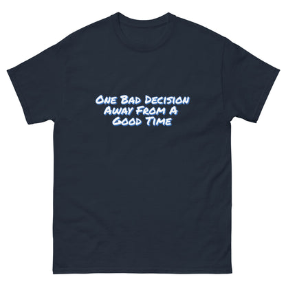 One Bad Decision Tee – Retro Party Vibes Blue | Bold Graphic Shirt – Navy T-Shirt for Lizard Designs (5 view)