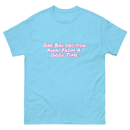 One Bad Decision Tee – Retro Party Vibes in Pink | Bold Graphic Shirt – Sky T-Shirt for Lizard Designs (21 view)