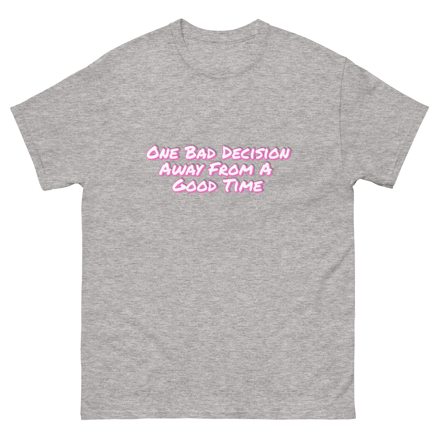 One Bad Decision Tee – Retro Party Vibes in Pink | Bold Graphic Shirt – Sport Grey T-Shirt for Lizard Designs (15 view)