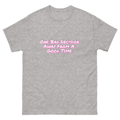 One Bad Decision Tee – Retro Party Vibes in Pink | Bold Graphic Shirt – Sport Grey T-Shirt for Lizard Designs (15 view)