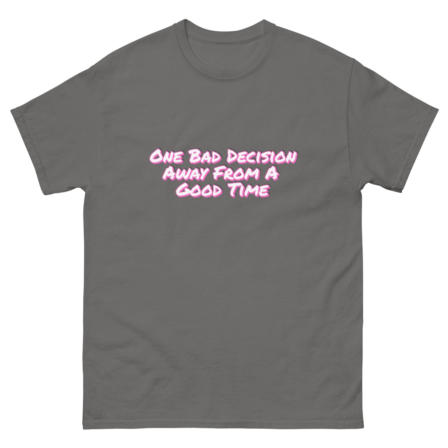 One Bad Decision Tee – Retro Party Vibes in Pink | Bold Graphic Shirt – Charcoal T-Shirt for Lizard Designs (13 view)