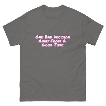One Bad Decision Tee – Retro Party Vibes in Pink | Bold Graphic Shirt – Charcoal T-Shirt for Lizard Designs (13 view)