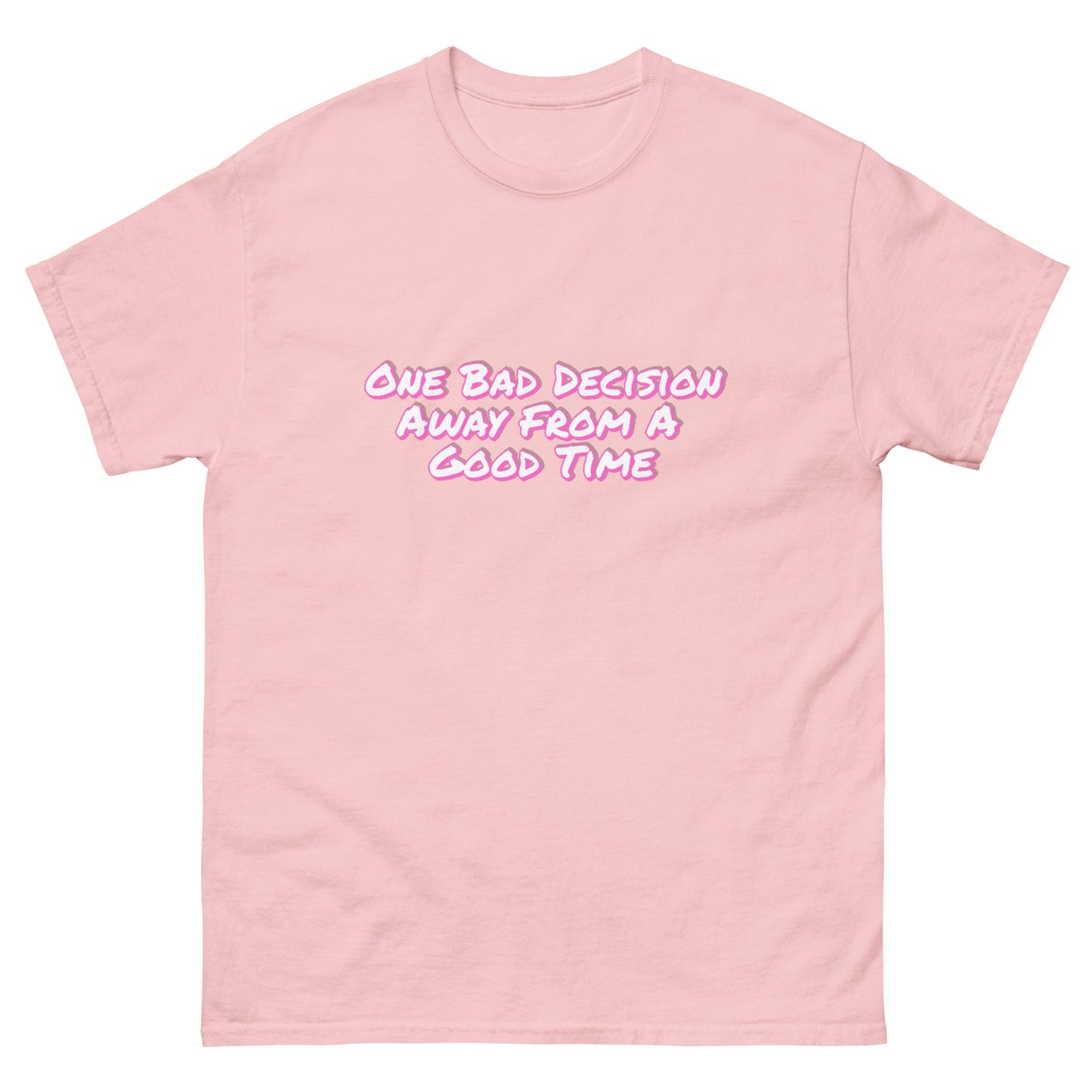 One Bad Decision Tee – Retro Party Vibes in Pink | Bold Graphic Shirt – Light Pink T-Shirt for Lizard Designs (25 view)