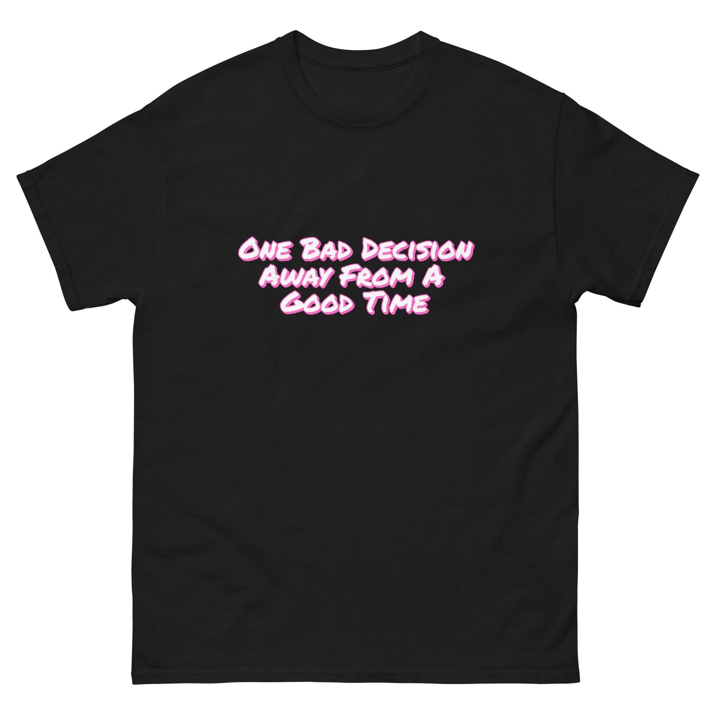 One Bad Decision Tee – Retro Party Vibes in Pink | Bold Graphic Shirt – Black T-Shirt for Lizard Designs (5 view)