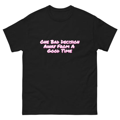 One Bad Decision Tee – Retro Party Vibes in Pink | Bold Graphic Shirt – Black T-Shirt for Lizard Designs (5 view)