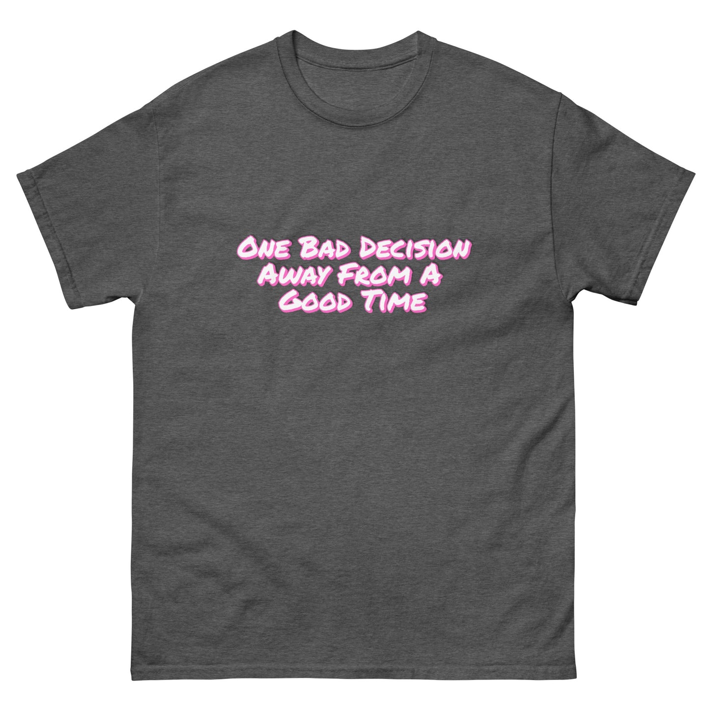 One Bad Decision Tee – Retro Party Vibes in Pink | Bold Graphic Shirt – Dark Heather T-Shirt for Lizard Designs (11 view)