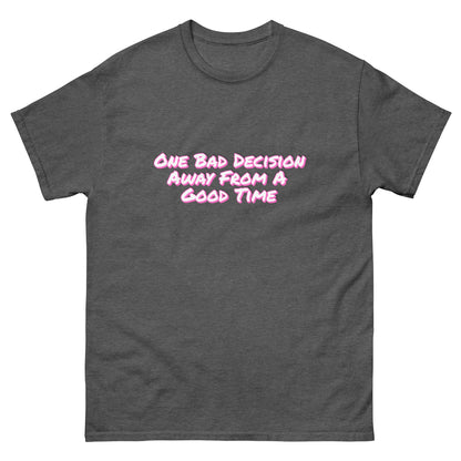One Bad Decision Tee – Retro Party Vibes in Pink | Bold Graphic Shirt – Dark Heather T-Shirt for Lizard Designs (11 view)