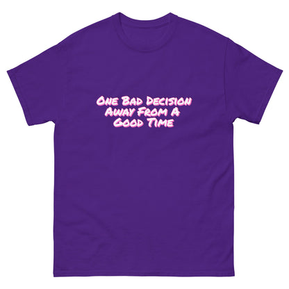 One Bad Decision Tee – Retro Party Vibes in Pink | Bold Graphic Shirt – Purple T-Shirt for Lizard Designs (7 view)