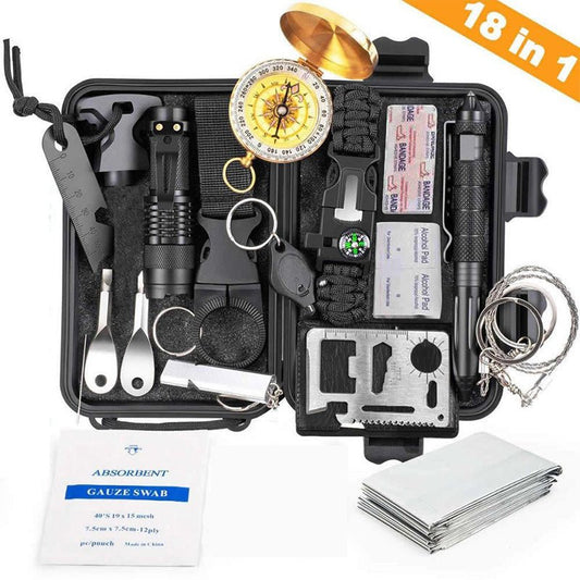 Outdoor Survival Kit – Compact Emergency Preparedness Box with 13 Tools | Camping & Disaster Ready – Black Survival Kit for camping tools (1 view)