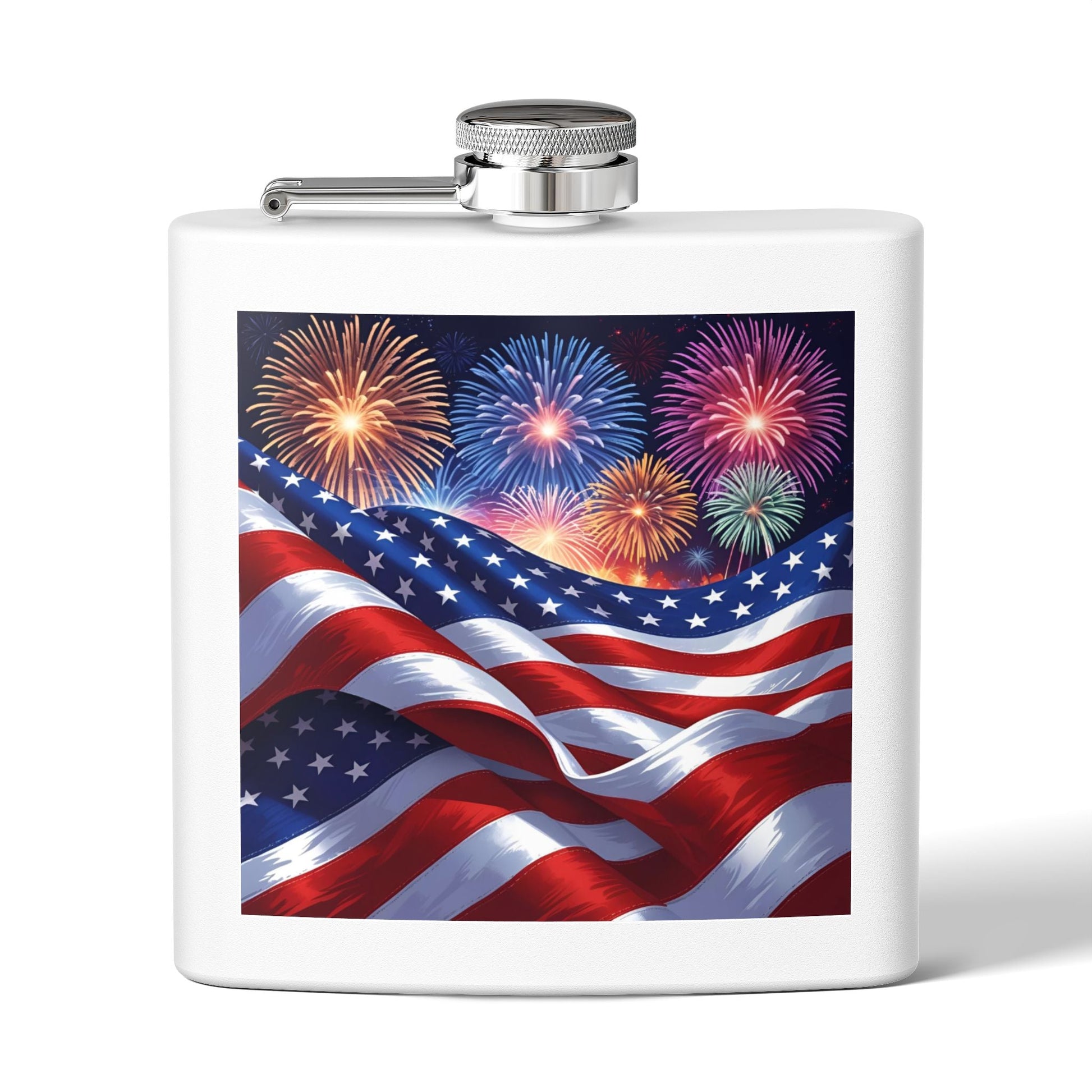 Patriotic Stainless Steel Flask | 4th of July Gift | American Flag Design | Tailgating Accessory | Military Tribute – 6oz Mug for American Flag Flask (1 view)