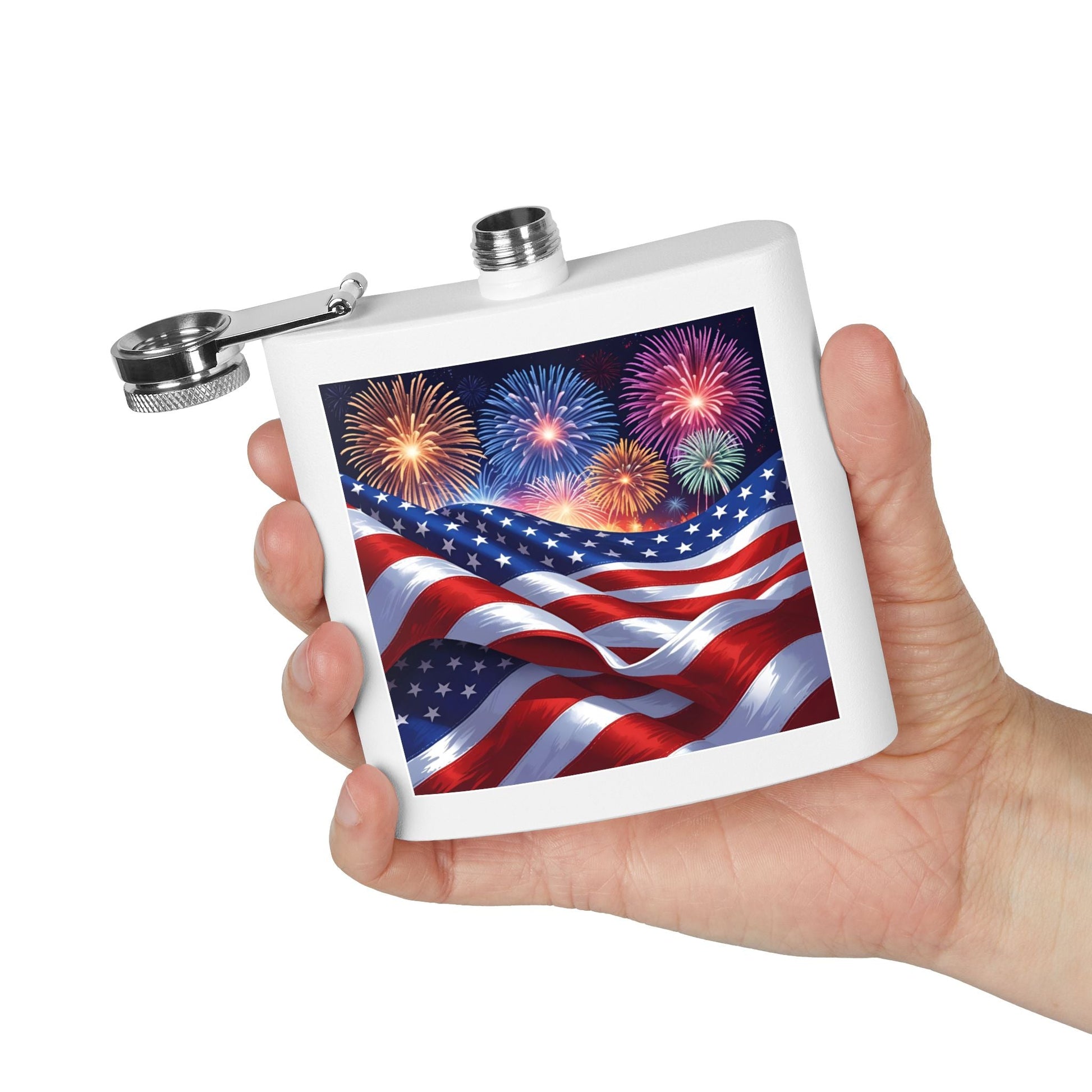 Patriotic Stainless Steel Flask | 4th of July Gift | American Flag Design | Tailgating Accessory | Military Tribute – 6oz Mug for American Flag Flask (12 view)