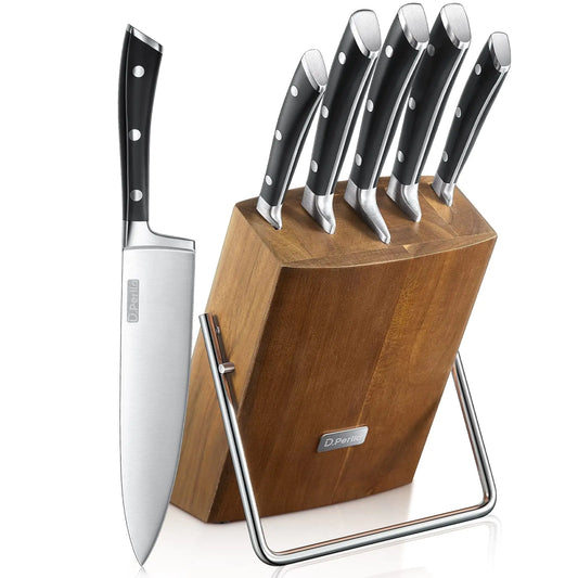 D.Perlla 6PC Knife Set – German Steel with Block | Compact – Brown Kitchen tool for compact knife block (1 view)