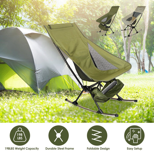 Portable Camping Rocking Chair (198 lb Capacity) – High - Back, Foldable, Carry Bag Included – Beige Camping Gear for Camping Furniture (1 view)