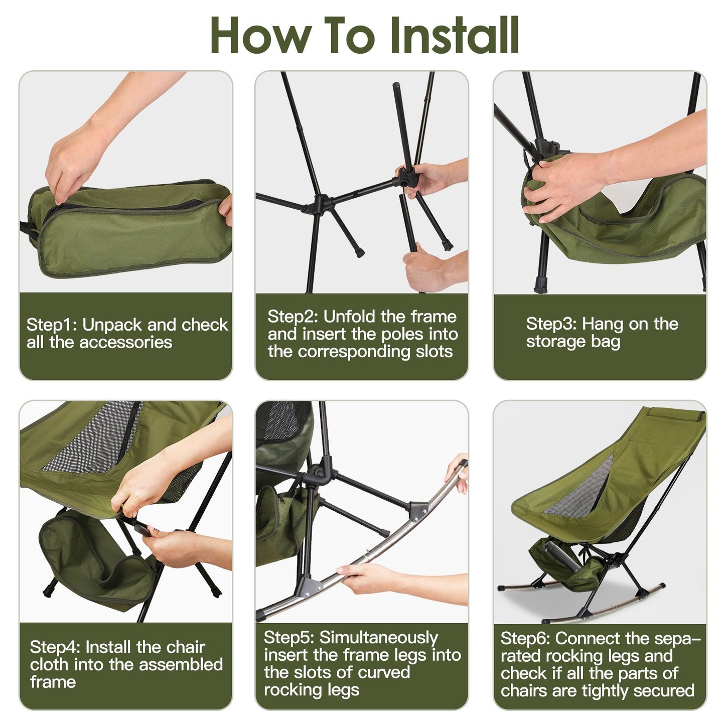 Portable Camping Rocking Chair (198 lb Capacity) – High - Back, Foldable, Carry Bag Included – Beige Camping Gear for Camping Furniture (10 view)