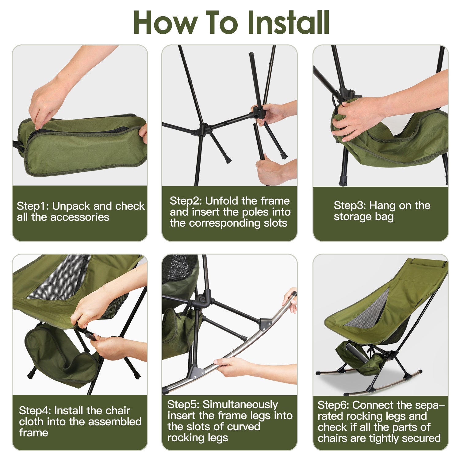 Portable Camping Rocking Chair (198 lb Capacity) – High - Back, Foldable, Carry Bag Included – Beige Camping Gear for Camping Furniture (10 view)