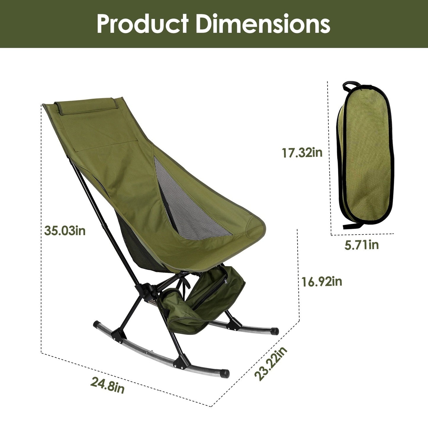 Portable Camping Rocking Chair (198 lb Capacity) – High - Back, Foldable, Carry Bag Included – Beige Camping Gear for Camping Furniture (4 view)