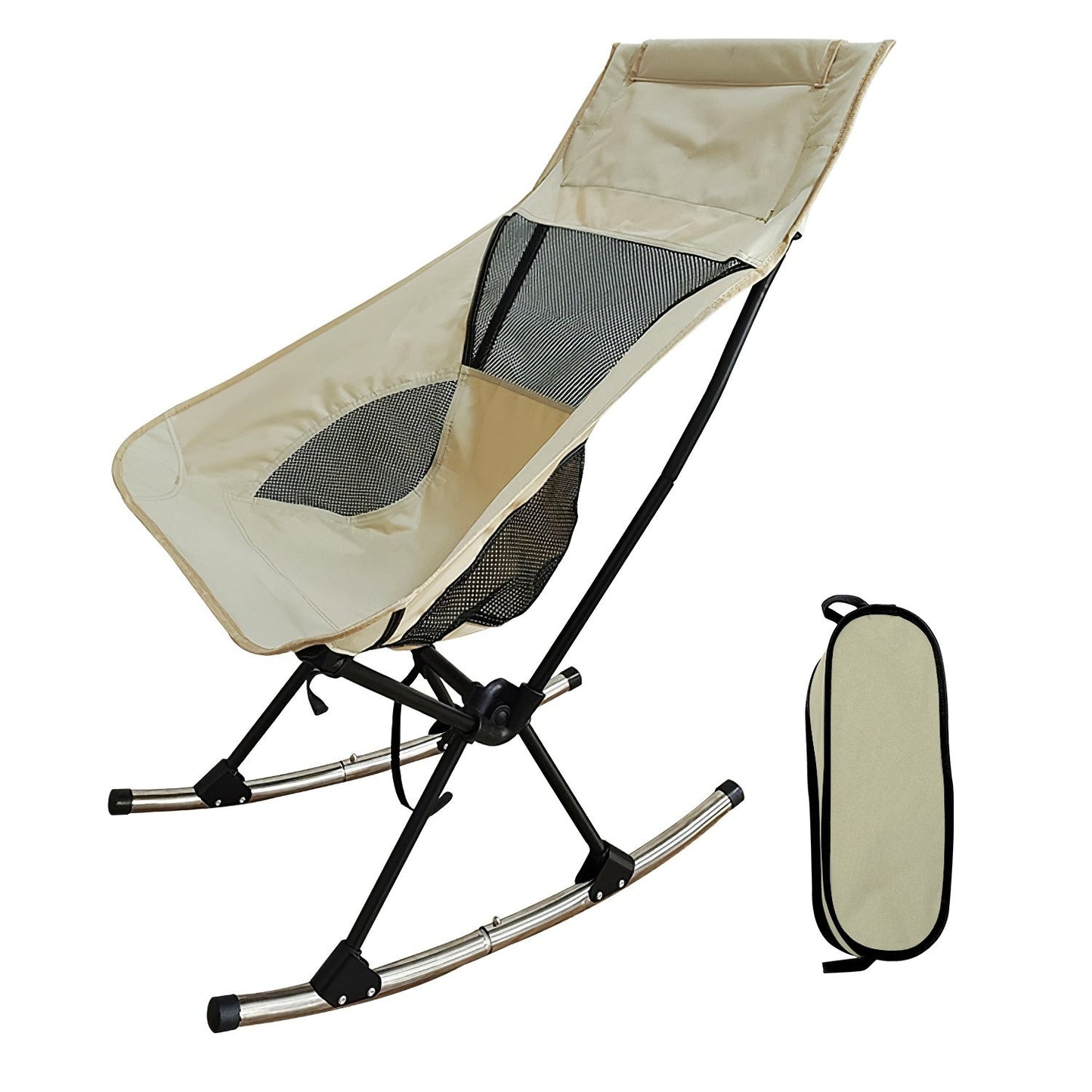 Portable Camping Rocking Chair (198 lb Capacity) – High - Back, Foldable, Carry Bag Included – Beige Camping Gear for Camping Furniture (11 view)