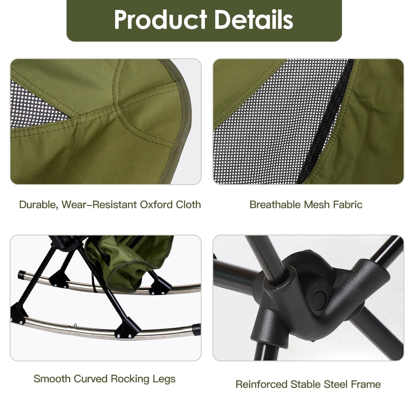 Portable Camping Rocking Chair (198 lb Capacity) – High - Back, Foldable, Carry Bag Included – Beige Camping Gear for Camping Furniture (9 view)