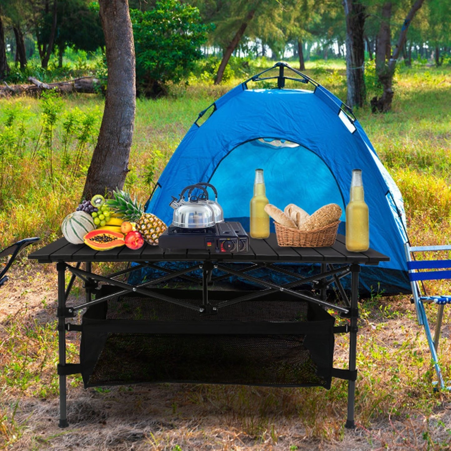 Portable Folding Camping Table – Lightweight Aluminum Roll - Up Picnic Desk with Carry Bag | Outdoor & BBQ – Black Camping Table for aluminum table (9 view)