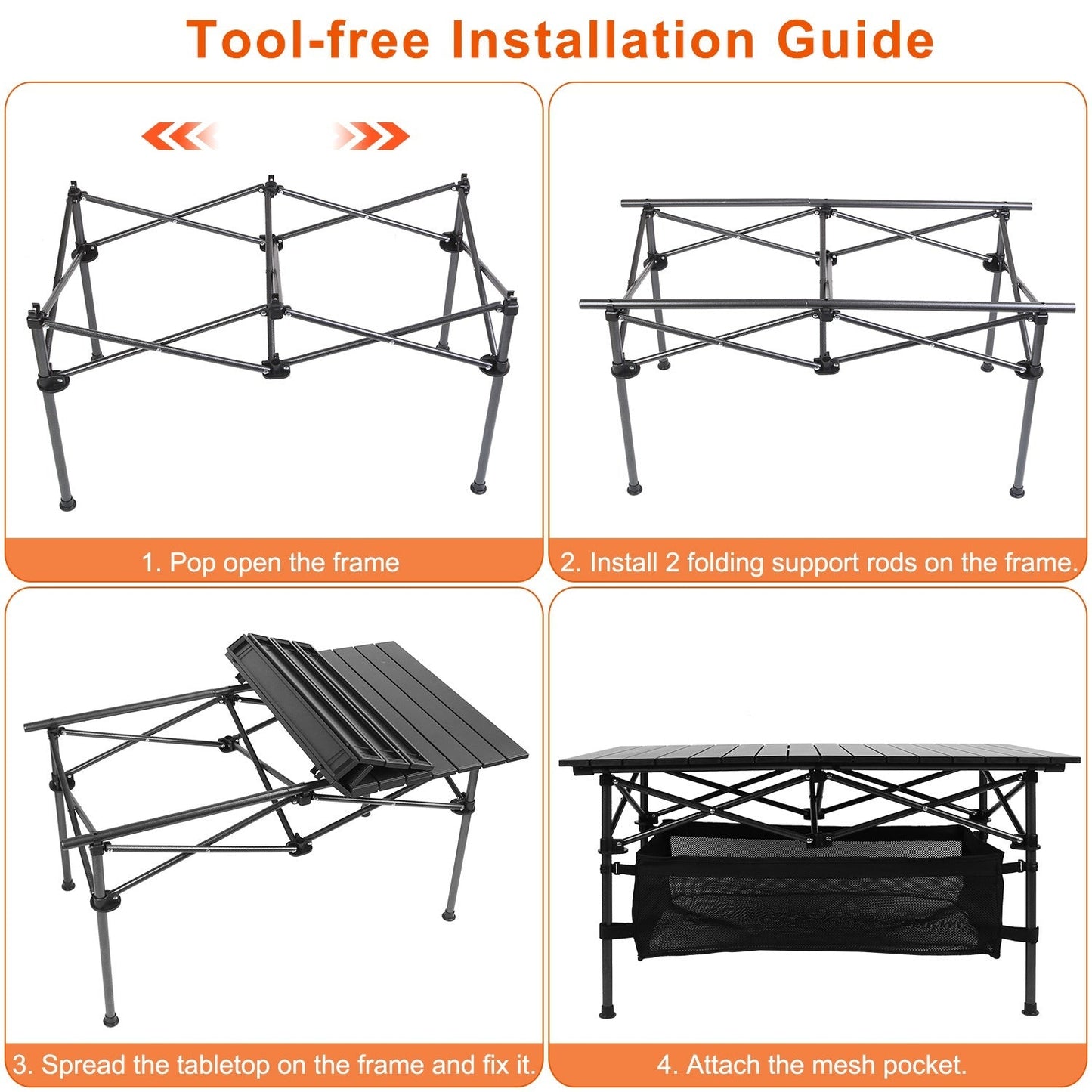Portable Folding Camping Table – Lightweight Aluminum Roll - Up Picnic Desk with Carry Bag | Outdoor & BBQ – Black Camping Table for aluminum table (10 view)