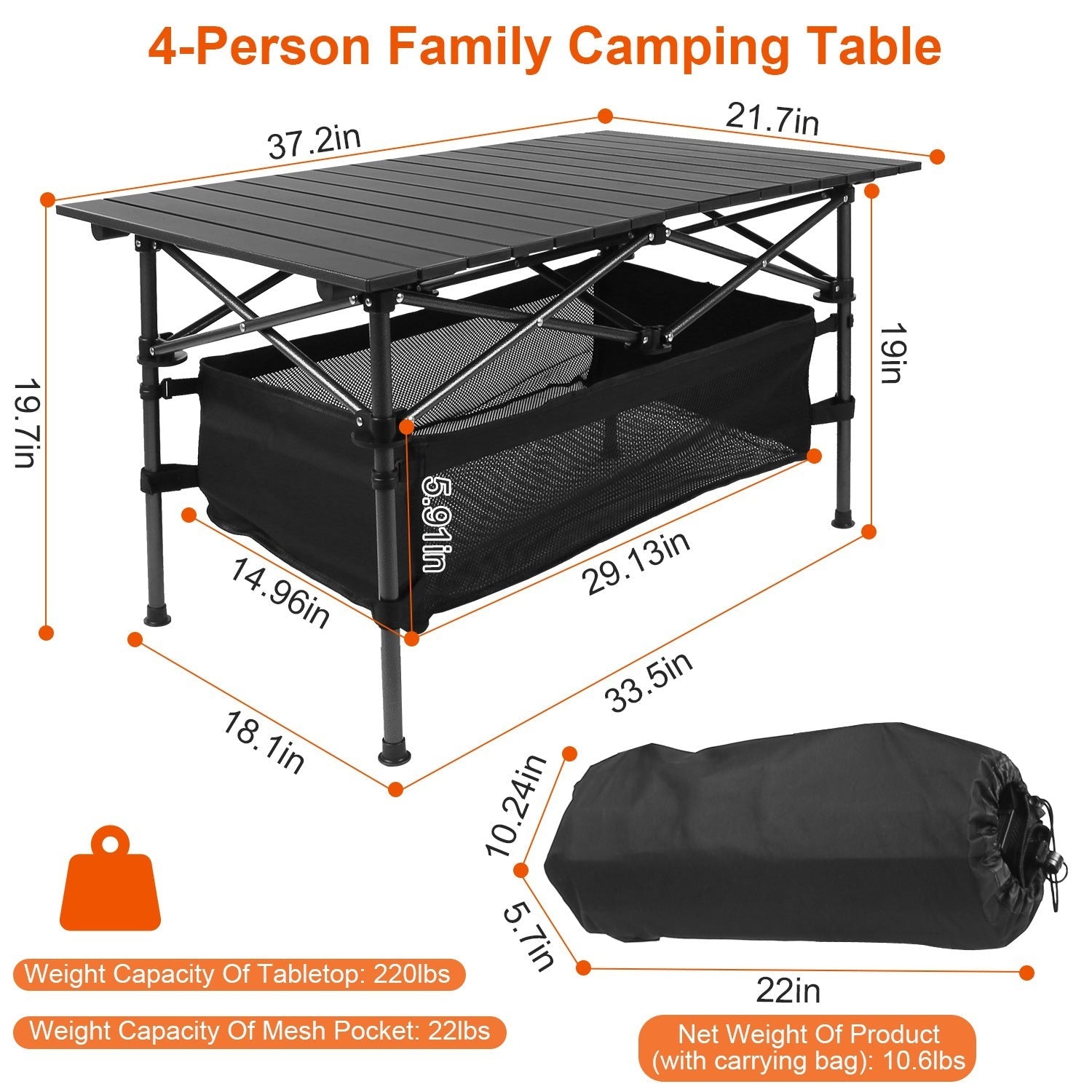Portable Folding Camping Table – Lightweight Aluminum Roll - Up Picnic Desk with Carry Bag | Outdoor & BBQ – Black Camping Table for aluminum table (8 view)