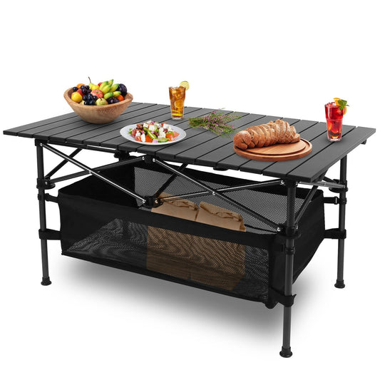 Portable Folding Camping Table – Lightweight Aluminum Roll - Up Picnic Desk with Carry Bag | Outdoor & BBQ – Black Camping Table for aluminum table (1 view)