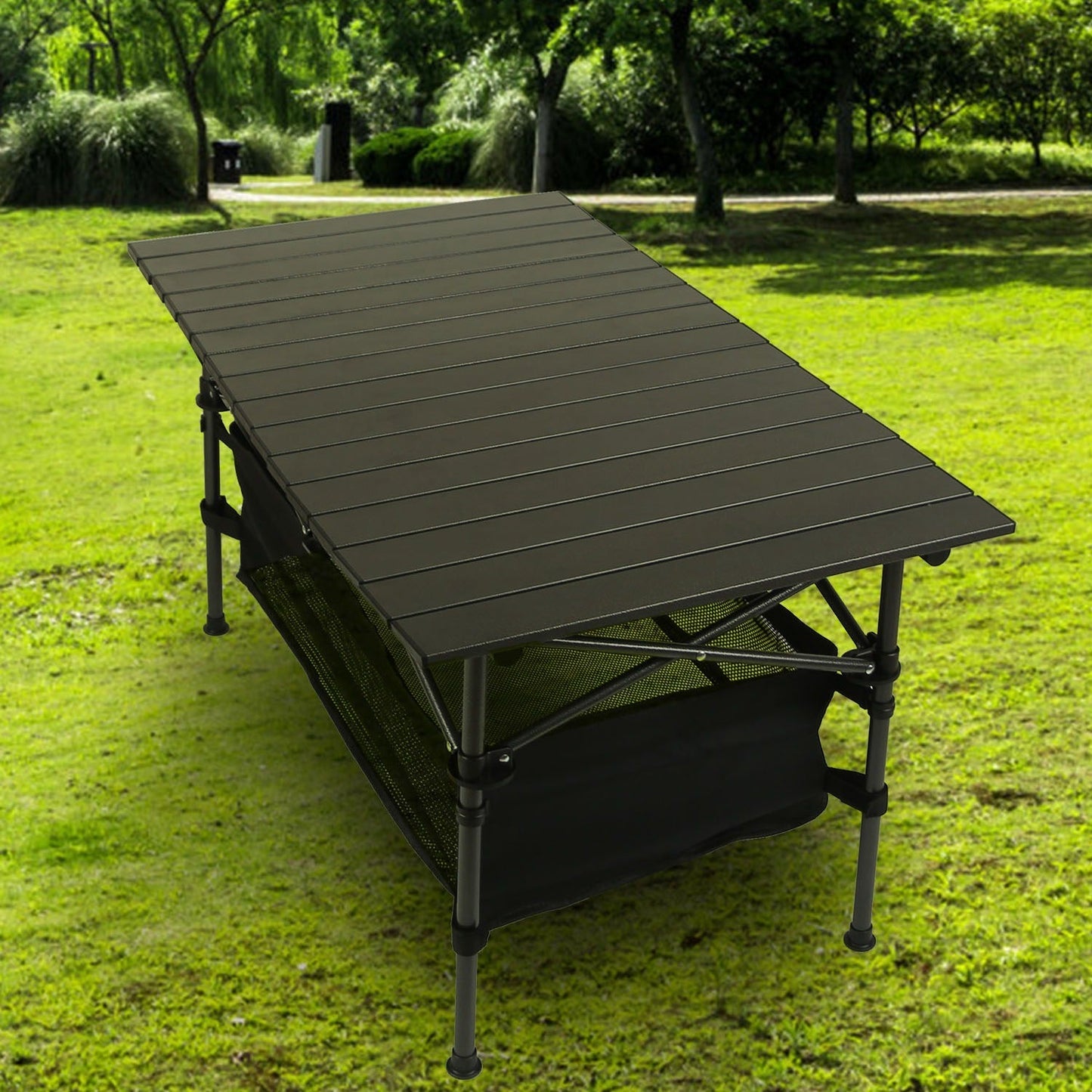 Portable Folding Camping Table – Lightweight Aluminum Roll - Up Picnic Desk with Carry Bag | Outdoor & BBQ – Black Camping Table for aluminum table (6 view)