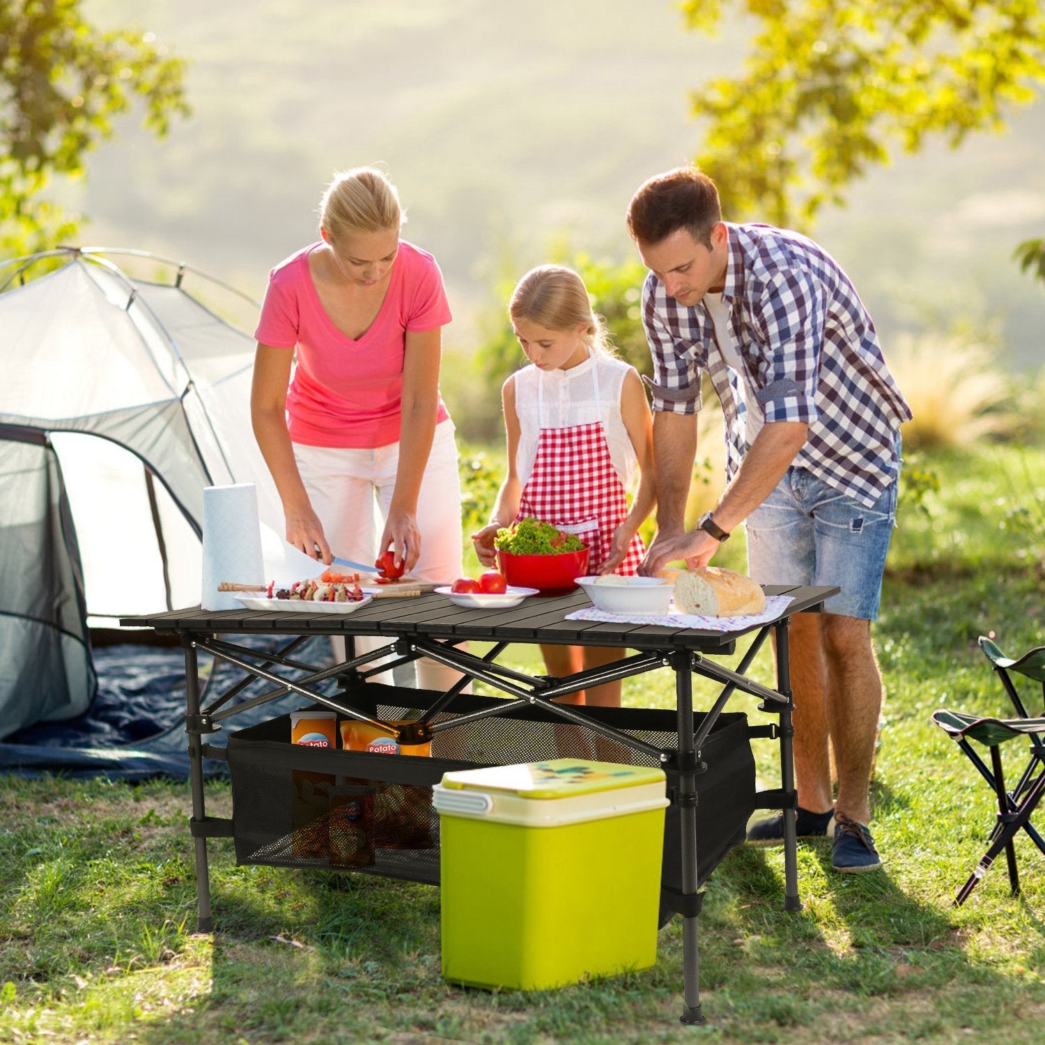 Portable Folding Camping Table – Lightweight Aluminum Roll - Up Picnic Desk with Carry Bag | Outdoor & BBQ – Black Camping Table for aluminum table (4 view)