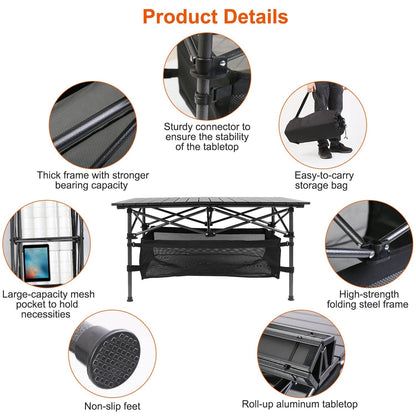 Portable Folding Camping Table – Lightweight Aluminum Roll - Up Picnic Desk with Carry Bag | Outdoor & BBQ – Black Camping Table for aluminum table (5 view)