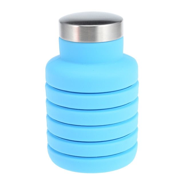 Portable Silicone Folding Water Bottle – Retractable Collapsible Travel Bottle with Lid | Outdoor Gear – Sky Blue Camping Gear for Collapsible Bottle (8 view)