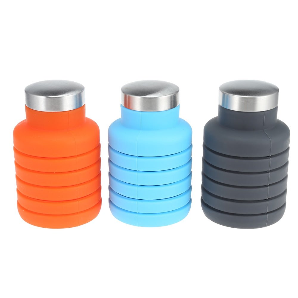 Portable Silicone Folding Water Bottle – Retractable Collapsible Travel Bottle with Lid | Outdoor Gear – Orange Camping Gear for Collapsible Bottle (3 view)