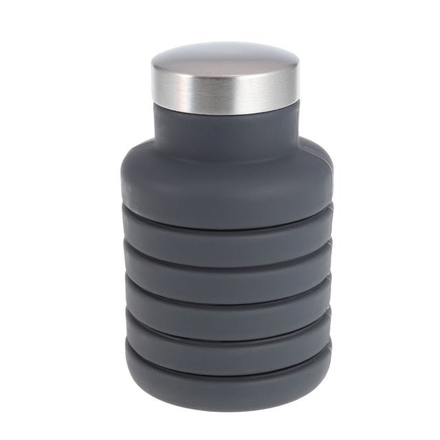Portable Silicone Folding Water Bottle – Retractable Collapsible Travel Bottle with Lid | Outdoor Gear – Gray Camping Gear for Collapsible Bottle (9 view)