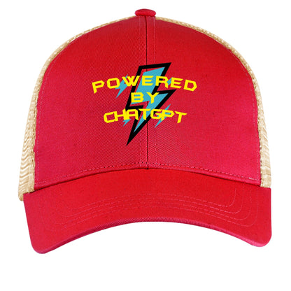 Powered by ChatGPT – AI Energy Hat for Creators & Hustlers | Clowns of E - Com Collection – RED / OYSTER Hats for AI Humor (3 view)