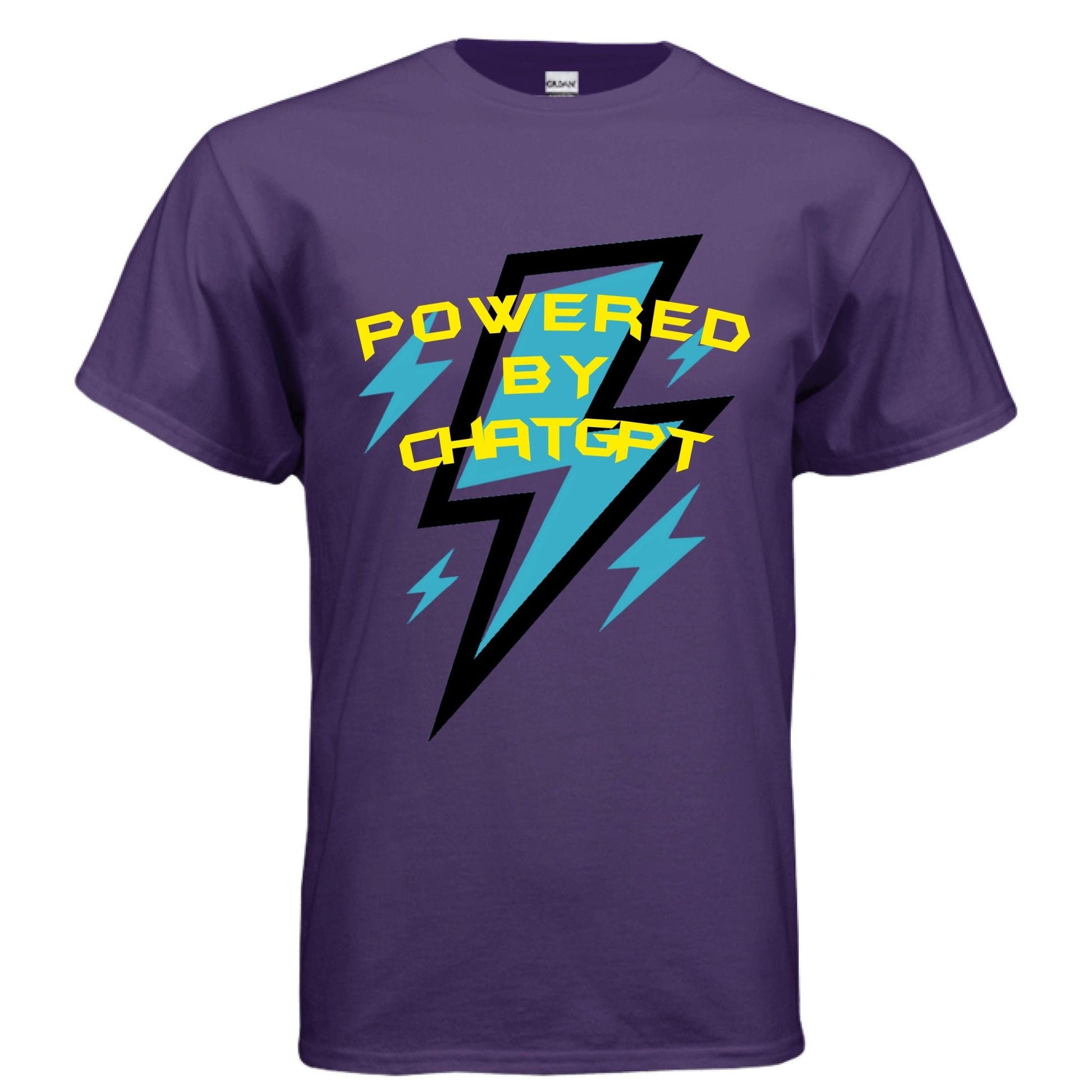 Powered by ChatGPT – AI Energy Tee for Creators & Hustlers | Clowns of E - Com Collection – PURPLE T-Shirt for AI Humor (1 view)