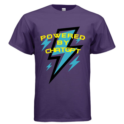 Powered by ChatGPT – AI Energy Tee for Creators & Hustlers | Clowns of E - Com Collection – PURPLE T-Shirt for AI Humor (1 view)