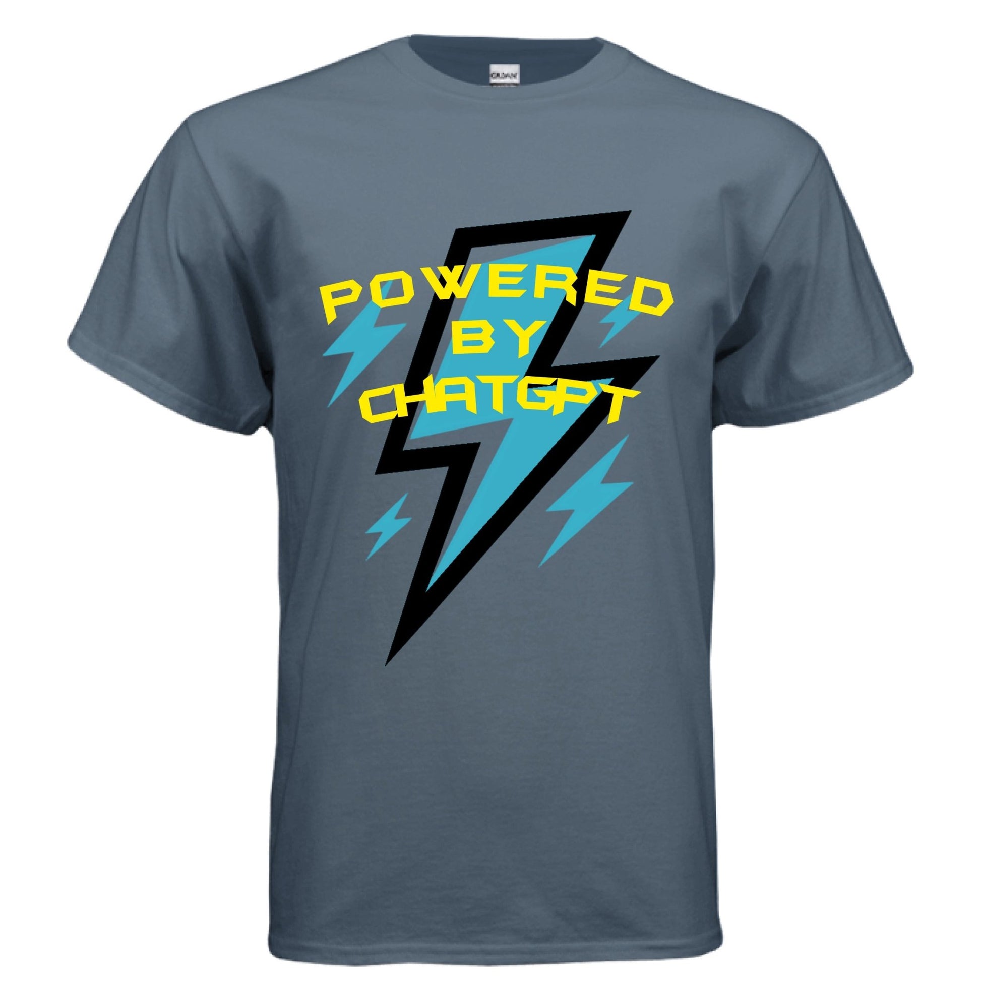 Powered by ChatGPT – AI Energy Tee for Creators & Hustlers | Clowns of E - Com Collection – INDIGO BLUE T-Shirt for AI Humor (7 view)
