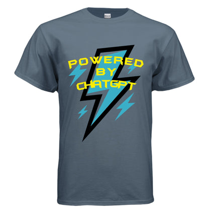 Powered by ChatGPT – AI Energy Tee for Creators & Hustlers | Clowns of E - Com Collection – INDIGO BLUE T-Shirt for AI Humor (7 view)