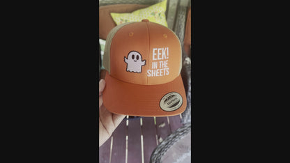 Eek in the Sheets Ghost Hat – Cute Halloween Pun Snapback Trucker Cap
