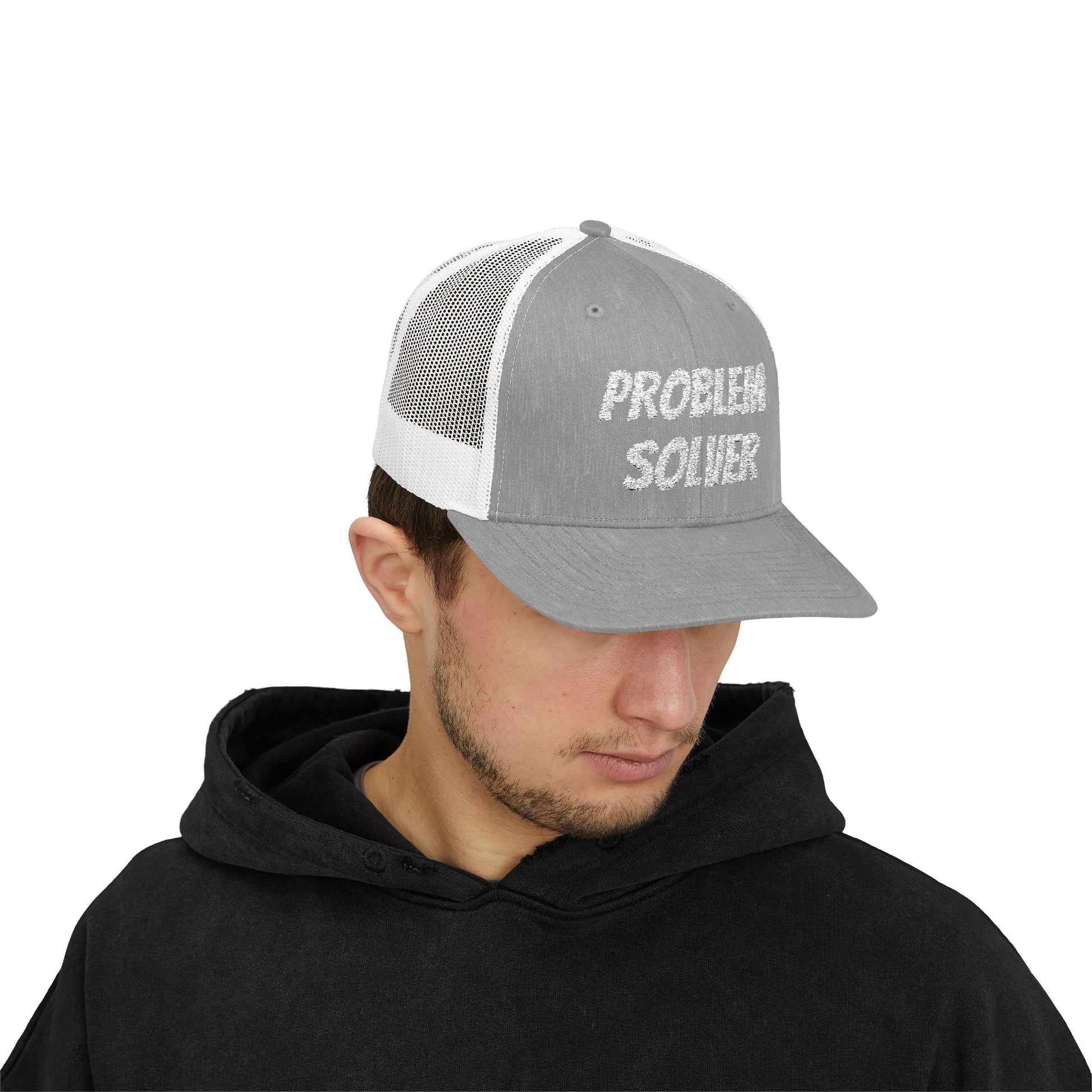 Problem Solver Snapback Trucker Hat – Heather Grey / White Hats for apparel (26 view)
