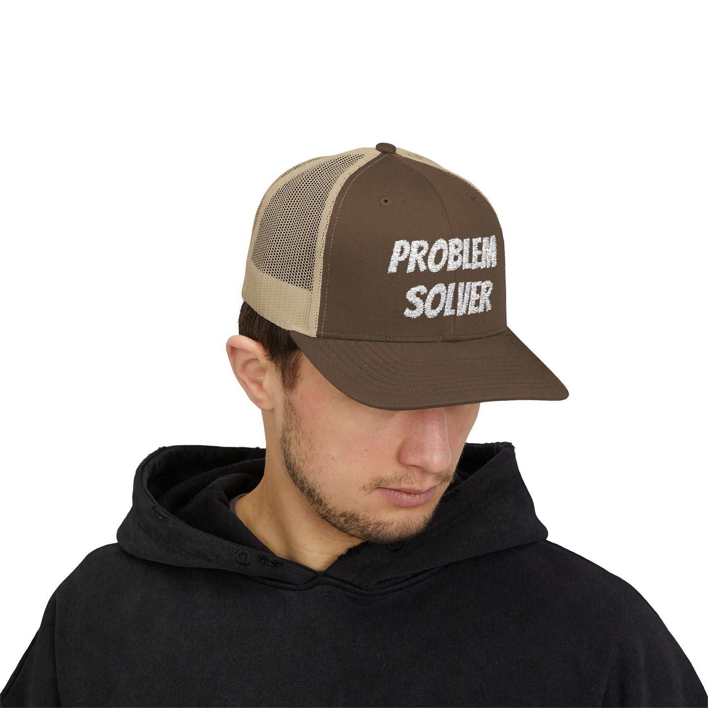 Problem Solver Snapback Trucker Hat – Brown / Khaki Hats for apparel (32 view)