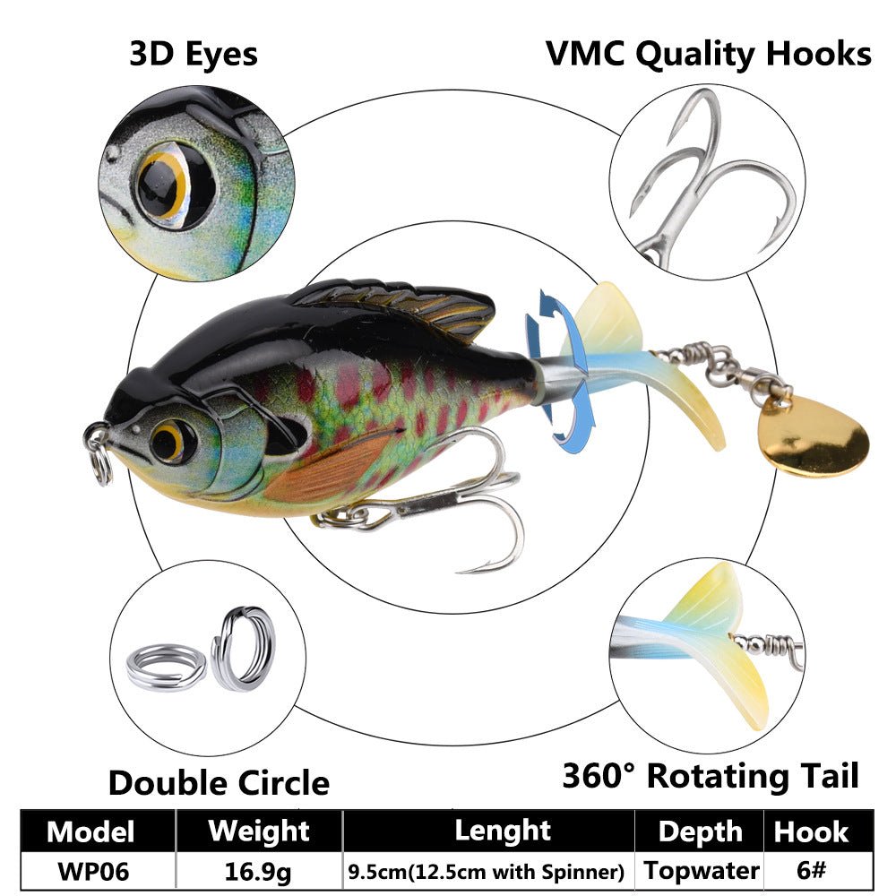 Propeller Topwater Fishing Lure 9.5cm 16.9g – Bionic Floating Bait with 6 Hooks | Lures – A (6 Reinforcement Hook) Fishing Gear for Artificial Bait (3 view)
