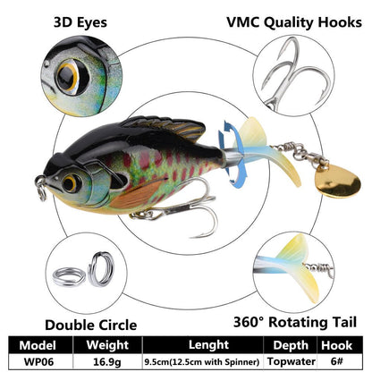 Propeller Topwater Fishing Lure 9.5cm 16.9g – Bionic Floating Bait with 6 Hooks | Lures – A (6 Reinforcement Hook) Fishing Gear for Artificial Bait (3 view)