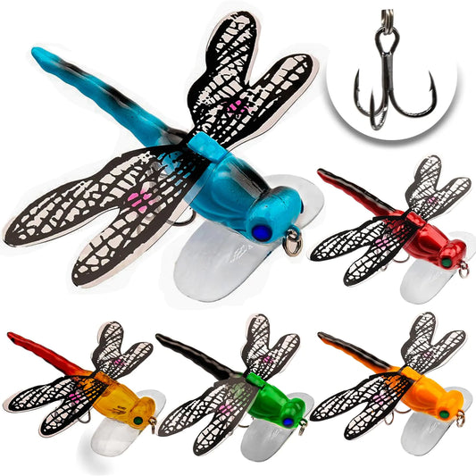 Bass & Trout Lure Set – Topwater & Sinking Mixed Baits with Hooks | 6PCS Realistic Fishing Kit – 5Pcs 20g Dragonfly Lures