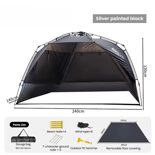 Quick - Set Pop - Up Tent – UV - Resistant 3 - 4 Person Shelter for Beach, Picnic & Fishing | Outdoor Gear – Silver Coated Black Camping Gear for beach shelter (2 view)