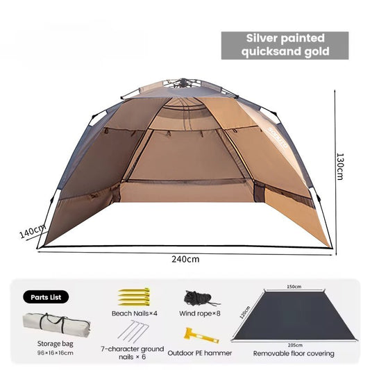 Quick - Set Pop - Up Tent – UV - Resistant 3 - 4 Person Shelter for Beach, Picnic & Fishing | Outdoor Gear – Silver Coated khaki Camping Gear for beach shelter (1 view)