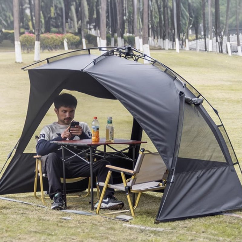 Quick - Set Pop - Up Tent – UV - Resistant 3 - 4 Person Shelter for Beach, Picnic & Fishing | Outdoor Gear – Silver Coated Black Camping Gear for beach shelter (3 view)