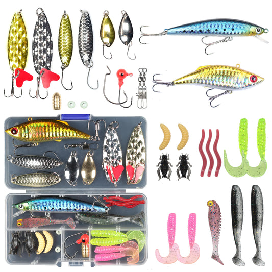 29PCS Saltwater Fishing Lures Kit – Crankbaits, Jigs & Soft Worms | Salt & Freshwater Tackle Set – 29pcs
