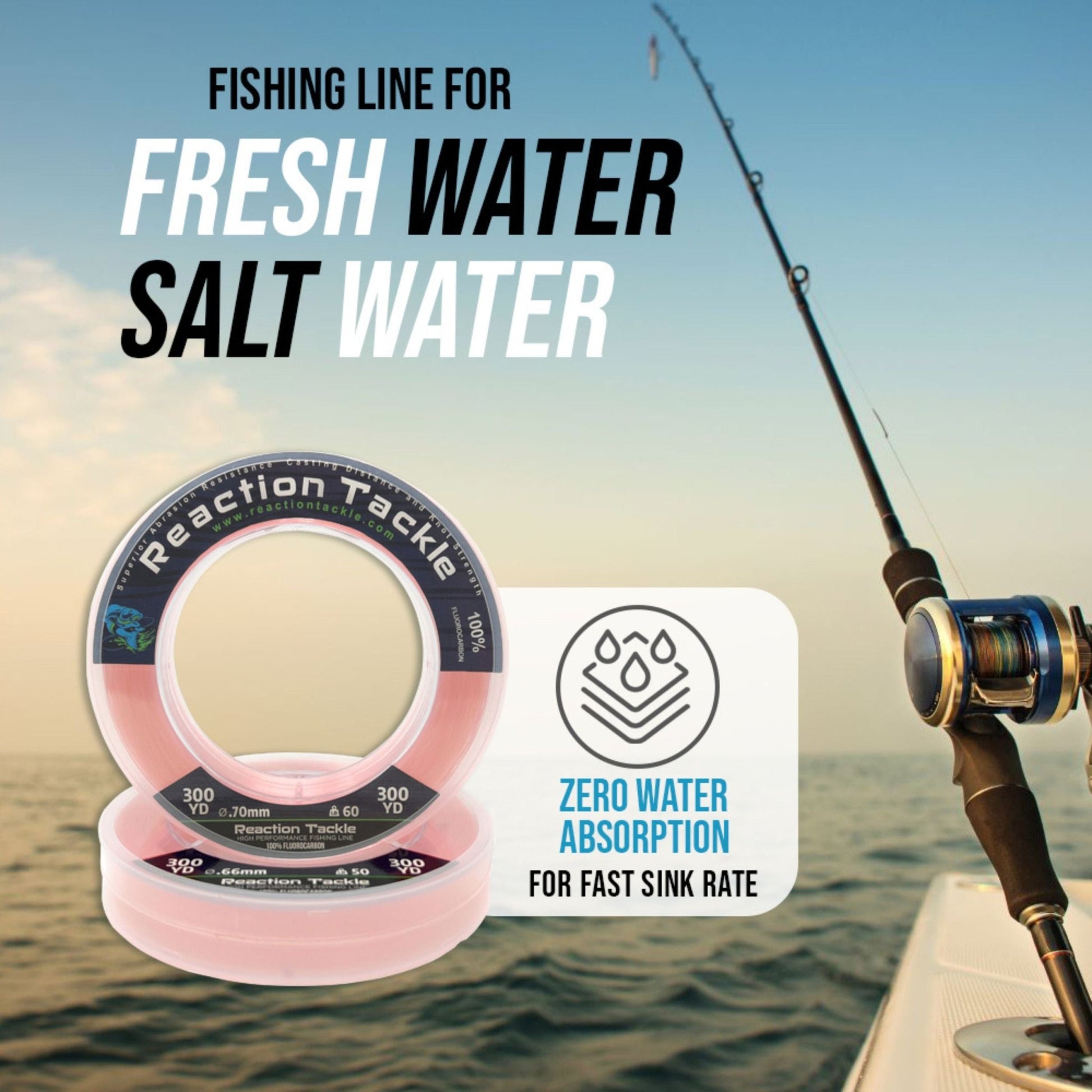 Reaction Tackle 100% Pure Fluorocarbon Fishing Line – Clear Fluorocarbon Fishing Line for fishing (7 view)