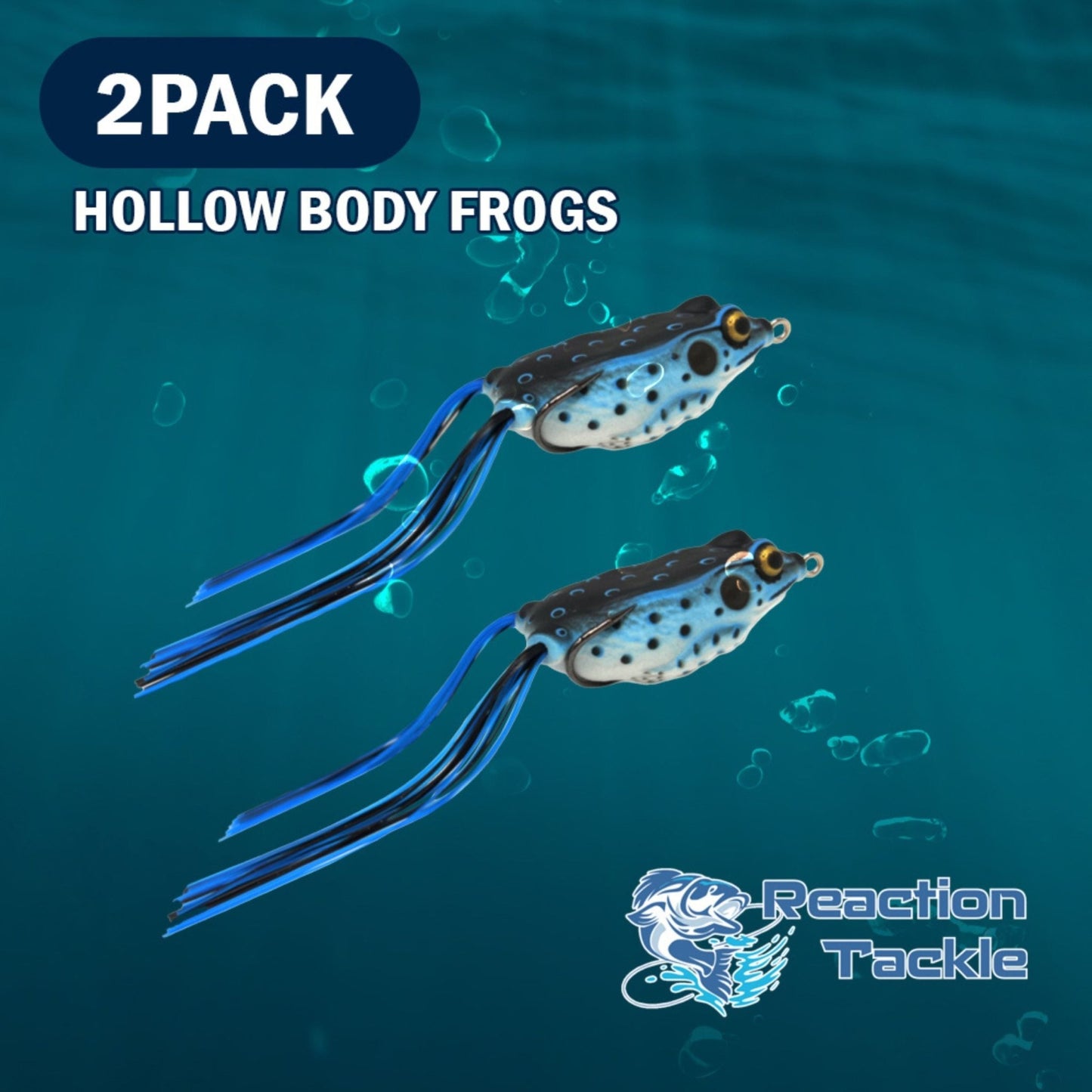 Reaction Tackle 2.5" Hollow Body Frogs / 2 - Pack – Blackout Frog 28 for fishing (5 view)